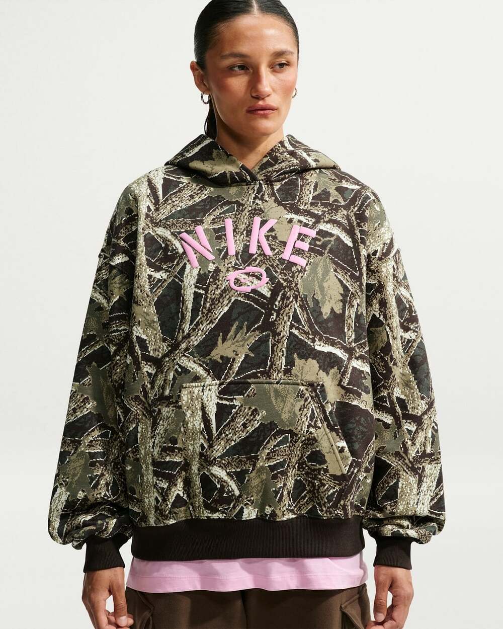 Nike Women's Studio Fleece Medium Weight Oversized Pullover Hoodie Camo Size Med